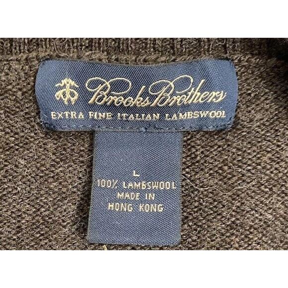 Vintage Brooks Brothers Brown V-Neck Sweater Extra Fine Italian Lambswool Large - Picture 2 of 3